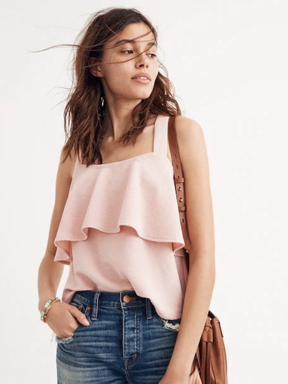Madewell Textured Tiered Tank Top, Pink, Size S